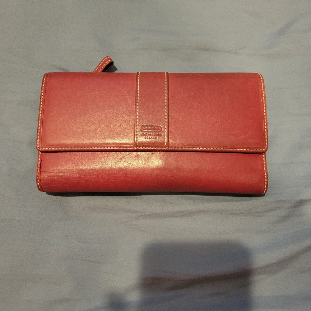Coach Red Leather Wallet 4-3/8"×7-3/4